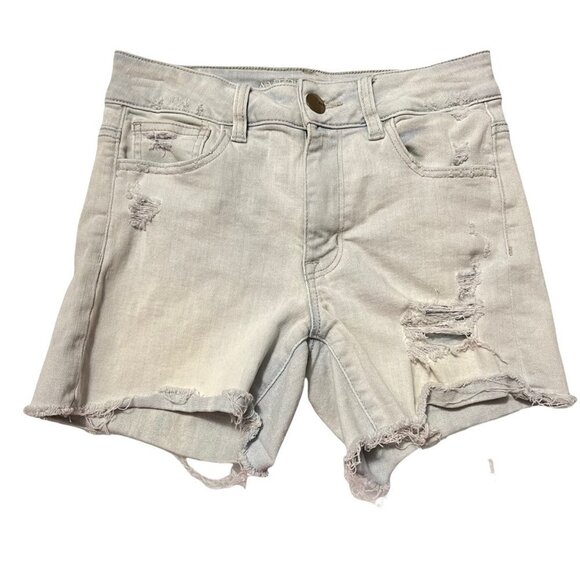 American Eagle Womens Blue Hi-Rise Shortie Cut Off Distressed Jean Shorts Size 4 - Picture 1 of 12